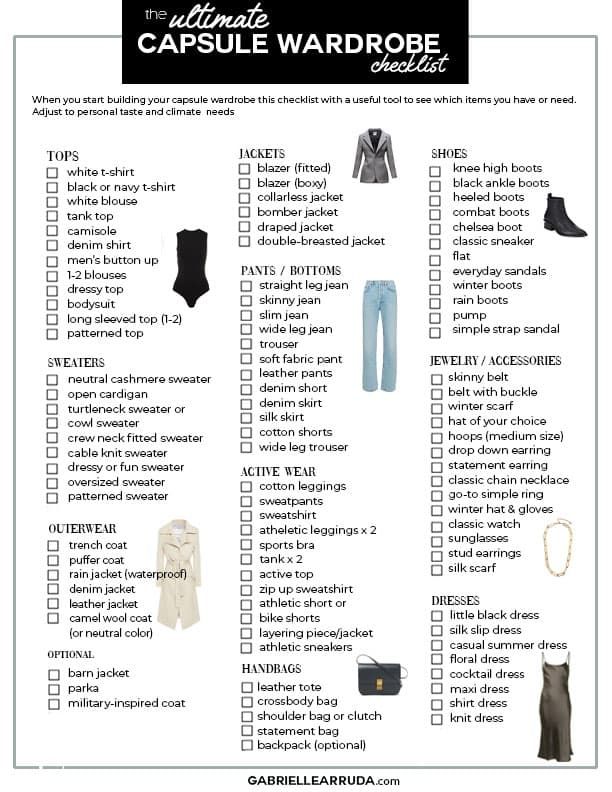 Capsule wardrobe checklist with categorized essentials to help define your personal style